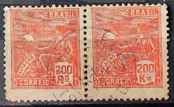 Selo Regular Cod RHM 199 Vovo Aviacao Aviao 200 Reis Filigrana D 1921 Circulado Par 3