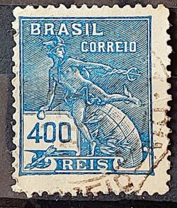 Selo Regular Cod RHM 202 Vovo Mercurio e Globo 400 Reis Filigrana D 1921 Circulado 10