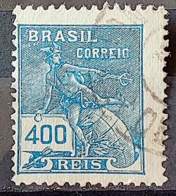 Selo Regular Cod RHM 202 Vovo Mercurio e Globo 400 Reis Filigrana D 1921 Circulado 2