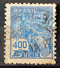 Selo Regular Cod RHM 202 Vovo Mercurio e Globo 400 Reis Filigrana D 1921 Circulado 3