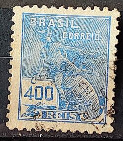 Selo Regular Cod RHM 202 Vovo Mercurio e Globo 400 Reis Filigrana D 1921 Circulado 4