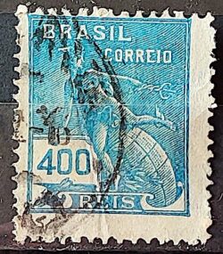 Selo Regular Cod RHM 202 Vovo Mercurio e Globo 400 Reis Filigrana D 1921 Circulado 5