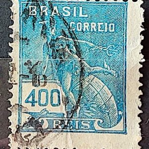Selo Regular Cod RHM 202 Vovo Mercurio e Globo 400 Reis Filigrana D 1921 Circulado 5