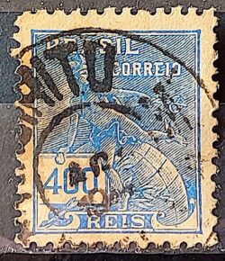 Selo Regular Cod RHM 202 Vovo Mercurio e Globo 400 Reis Filigrana D 1921 Circulado 6