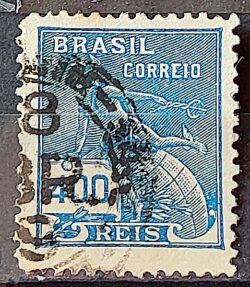 Selo Regular Cod RHM 202 Vovo Mercurio e Globo 400 Reis Filigrana D 1921 Circulado 7