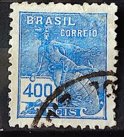 Selo Regular Cod RHM 202 Vovo Mercurio e Globo 400 Reis Filigrana D 1921 Circulado 8