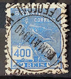 Selo Regular Cod RHM 202 Vovo Mercurio e Globo 400 Reis Filigrana D 1921 Circulado 9