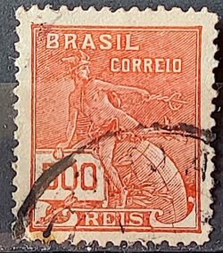 Selo Regular Cod RHM 203 Vovo Mercurio e Globo 500 Reis Filigrana D 1921 Circulado 1