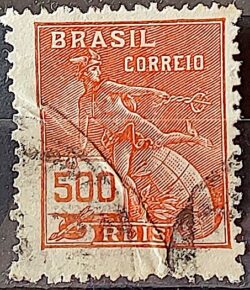 Selo Regular Cod RHM 203 Vovo Mercurio e Globo 500 Reis Filigrana D 1921 Circulado 10