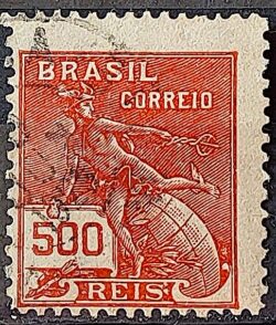 Selo Regular Cod RHM 203 Vovo Mercurio e Globo 500 Reis Filigrana D 1921 Circulado 11