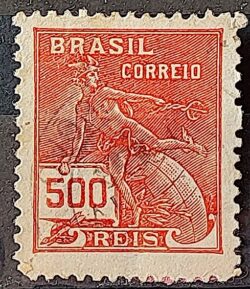 Selo Regular Cod RHM 203 Vovo Mercurio e Globo 500 Reis Filigrana D 1921 Circulado 12