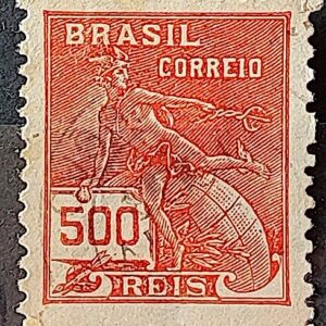 Selo Regular Cod RHM 203 Vovo Mercurio e Globo 500 Reis Filigrana D 1921 Circulado 12