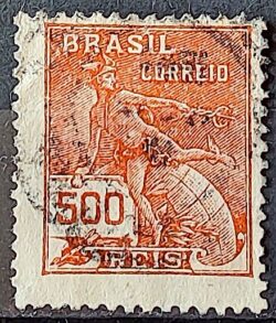 Selo Regular Cod RHM 203 Vovo Mercurio e Globo 500 Reis Filigrana D 1921 Circulado 2