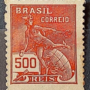Selo Regular Cod RHM 203 Vovo Mercurio e Globo 500 Reis Filigrana D 1921 Circulado 3