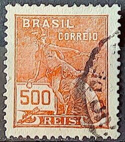 Selo Regular Cod RHM 203 Vovo Mercurio e Globo 500 Reis Filigrana D 1921 Circulado 4