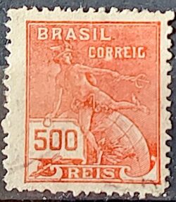 Selo Regular Cod RHM 203 Vovo Mercurio e Globo 500 Reis Filigrana D 1921 Circulado 5