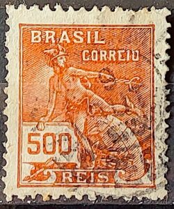 Selo Regular Cod RHM 203 Vovo Mercurio e Globo 500 Reis Filigrana D 1921 Circulado 6