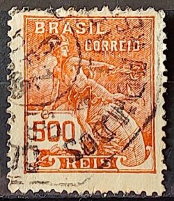 Selo Regular Cod RHM 203 Vovo Mercurio e Globo 500 Reis Filigrana D 1921 Circulado 7