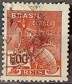 Selo Regular Cod RHM 203 Vovo Mercurio e Globo 500 Reis Filigrana D 1921 Circulado 9