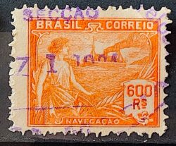 Selo Regular Cod RHM 204 Vovo Navegacao Navio 600 Reis Filigrana D 1921 Circulado 2
