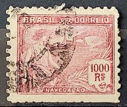 Selo Regular Cod RHM 205 Vovo Navegacao Navio 1000 Reis Filigrana D Denteacao 11,5 Nao Catalogado 1921 Circulado 1