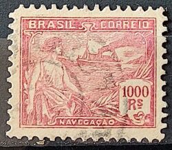 Selo Regular Cod RHM 205 Vovo Navegacao Navio 1000 Reis Filigrana D Denteacao 11,5 Nao Catalogado 1921 Circulado 2