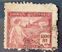 Selo Regular Cod RHM 205 Vovo Navegacao Navio 1000 Reis Filigrana D Denteacao 11,5 Nao Catalogado 1921 Circulado 3
