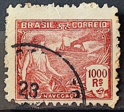 Selo Regular Cod RHM 205 Vovo Navegacao Navio 1000 Reis Filigrana D Denteacao 11,5 Nao Catalogado 1921 Circulado 6