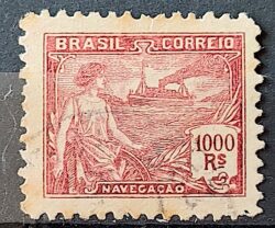 Selo Regular Cod RHM 205 Vovo Navegacao Navio 1000 Reis Filigrana D Denteacao 11,5 Nao Catalogado 1921 Circulado 9