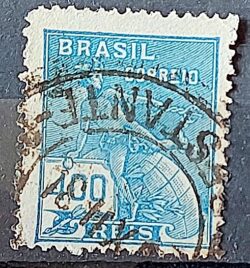 Selo Regular Cod RHM 215 Vovo Mercurio e Globo 400 Reis Filigrana E 1923 Circulado 2