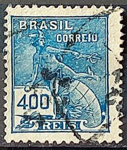 Selo Regular Cod RHM 215 Vovo Mercurio e Globo 400 Reis Filigrana E 1923 Circulado 3