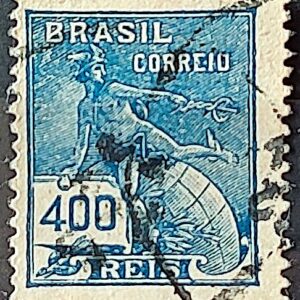 Selo Regular Cod RHM 215 Vovo Mercurio e Globo 400 Reis Filigrana E 1923 Circulado 3