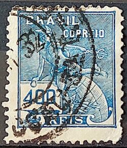 Selo Regular Cod RHM 215 Vovo Mercurio e Globo 400 Reis Filigrana E 1923 Circulado 4