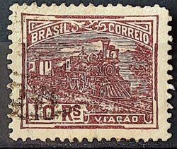 Selo Regular Cod RHM 216 Vovo Viacao Trem 10 Reis Filigrana F 1924 Circulado 3