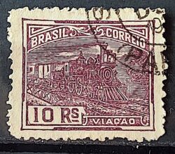 Selo Regular Cod RHM 216 Vovo Viacao Trem 10 Reis Filigrana F 1924 Circulado 4