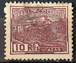 Selo Regular Cod RHM 216 Vovo Viacao Trem 10 Reis Filigrana F 1924 Circulado 6