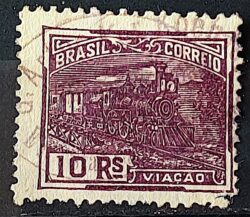 Selo Regular Cod RHM 216 Vovo Viacao Trem 10 Reis Filigrana F 1924 Circulado 9