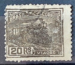 Selo Regular Cod RHM 217 Vovo Viacao Trem 20 Reis Filigrana F 1924 Circulado 10
