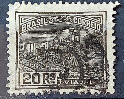 Selo Regular Cod RHM 217 Vovo Viacao Trem 20 Reis Filigrana F 1924 Circulado 3