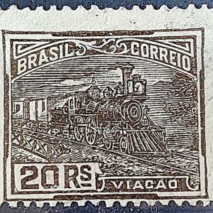 Selo Regular Cod RHM 217 Vovo Viacao Trem 20 Reis Filigrana F 1924 Circulado 4