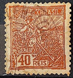 Selo Regular Cod RHM 218 Vovo Agricultura 40 Reis Filigrana F Circulado 1924 1