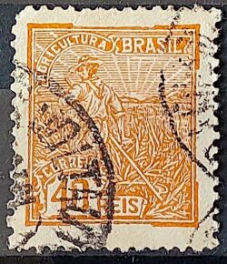 Selo Regular Cod RHM 218 Vovo Agricultura 40 Reis Filigrana F Circulado 1924 4