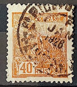 Selo Regular Cod RHM 218 Vovo Agricultura 40 Reis Filigrana F Circulado 1924 5