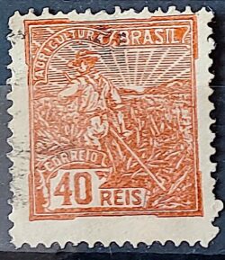 Selo Regular Cod RHM 218 Vovo Agricultura 40 Reis Filigrana F Circulado 1924 8