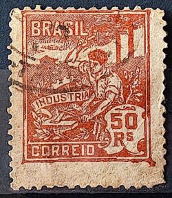 Selo Regular Cod RHM 219 Vovo Industria 50 Reis Filigrana F 1924 Circulado 1