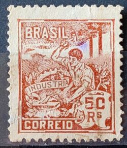 Selo Regular Cod RHM 219 Vovo Industria 50 Reis Filigrana F 1924 Circulado 3