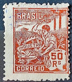 Selo Regular Cod RHM 219 Vovo Industria 50 Reis Filigrana F 1924 Circulado 4