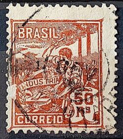 Selo Regular Cod RHM 219 Vovo Industria 50 Reis Filigrana F 1924 Circulado 6