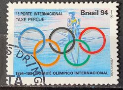 C 1883 Selo 100 Anos Comite Olimpico Internacional Olimpiadas Canoagem 1994 Circulado 1