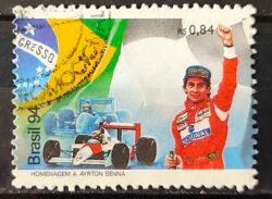 C 1923 Selo Ayrton Senna Carro Piloto de Formula 1 Bandeira 1994 Circulado 2